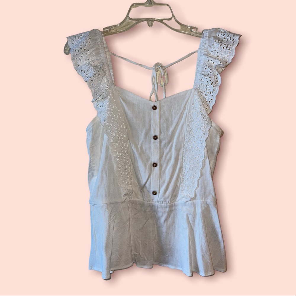Mm Mm Mm White Eyelet Open-back Peplum Tank Top M